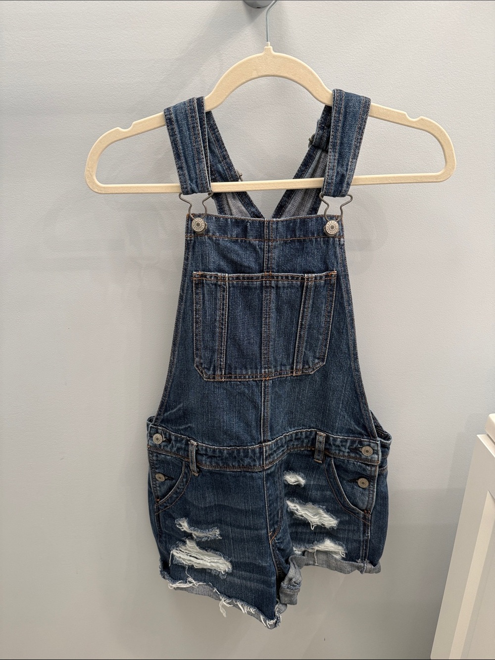 American Eagle Outfitters Dark Blue Denim Short Overalls